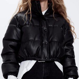 FAUX LEATHER PUFFER JACKET TRF